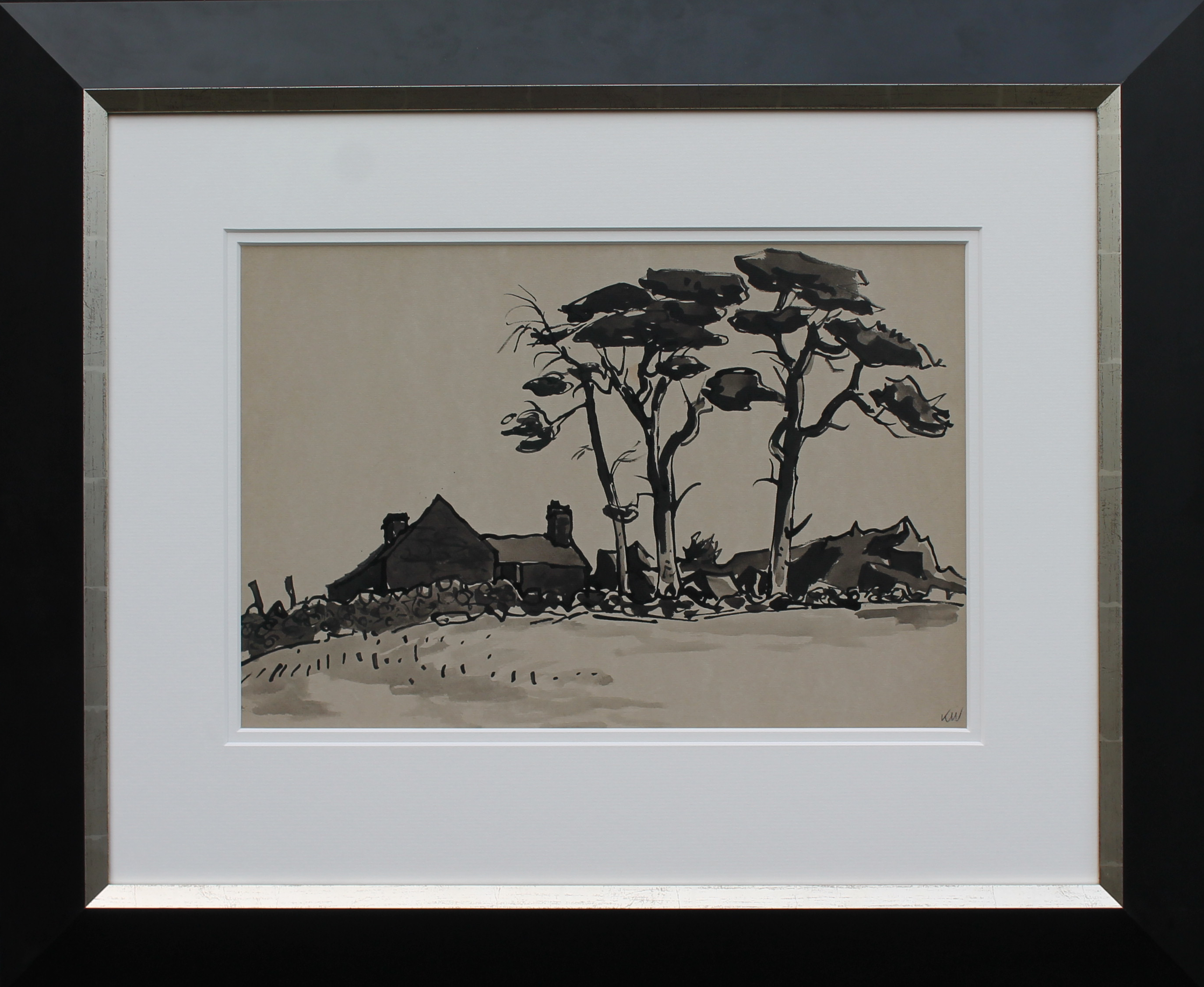 Sir Kyffin Williams 'farm cottages and trees' framed